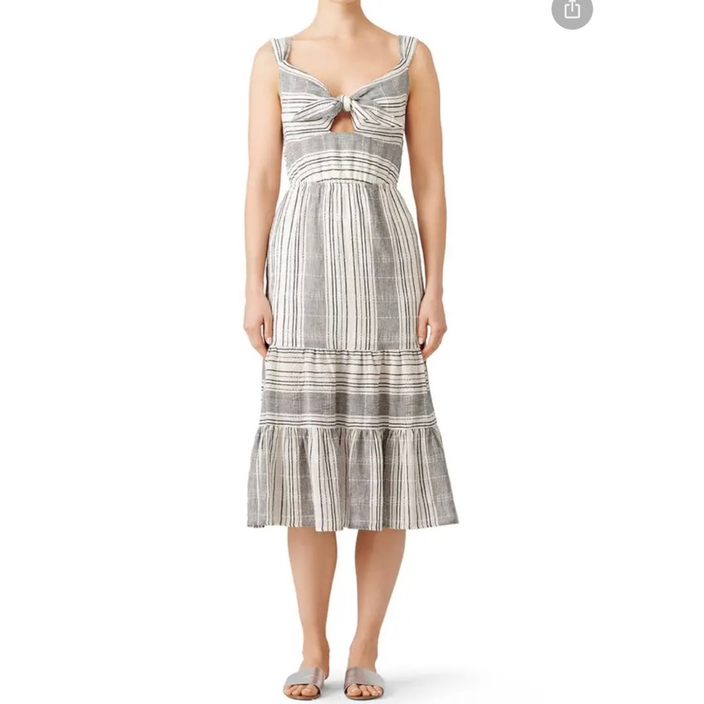 Woven Tie Front Striped Midi Dress